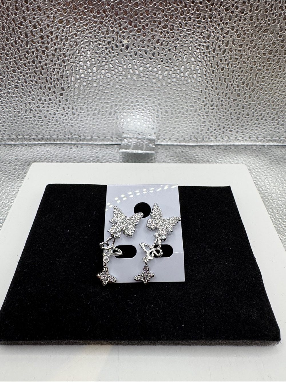 Sparkling Silver Butterfly Dangle Earrings - Women Jewelry